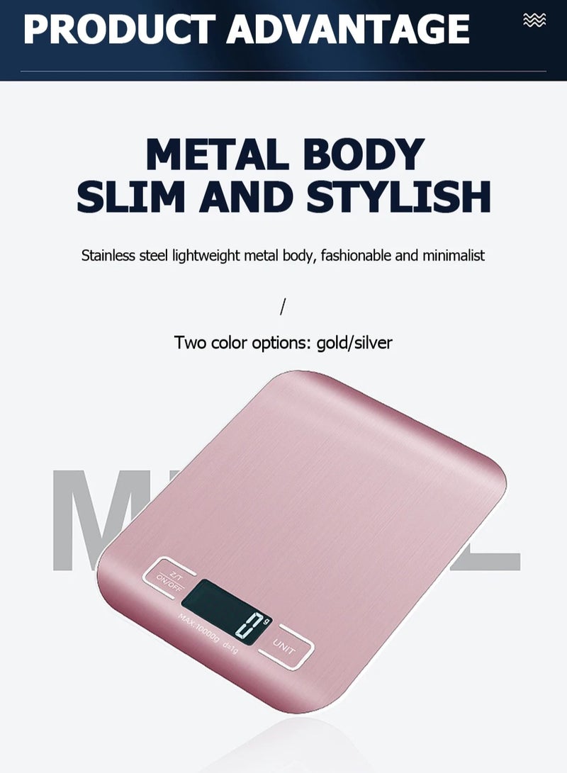 AROAQ Food Scale, Durable and Compact Kitchen Scale, LCD Display Stainless Steel Electronic Scale, Digital Multifunctional Weighing Scale For Food Diet Postal Balance, (5kg Silver, Battery Version) - Image 4