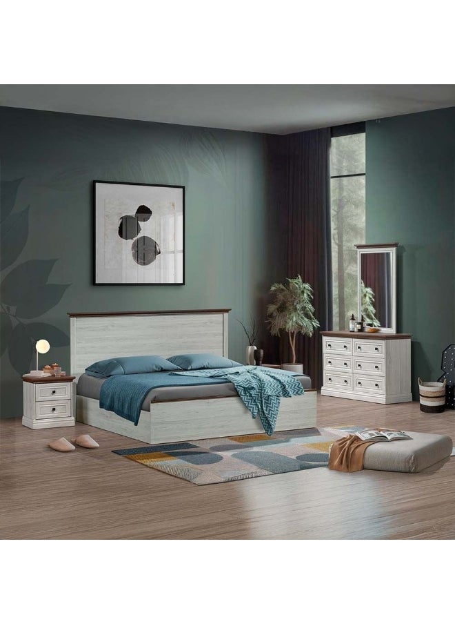 DANUBE HOME Pioneer 180X200 King Bed+2 Nightstands Dresser With Mirror With Storage And Foil Lamited Strong And Sturdy Modern Design Wooden Single Bed Frame Furniture Quiet And Comfortable Beds - White Oak+Brown  - Image 5