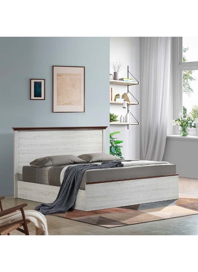 DANUBE HOME Pioneer 180X200 King Bed+2 Nightstands Dresser With Mirror With Storage And Foil Lamited Strong And Sturdy Modern Design Wooden Single Bed Frame Furniture Quiet And Comfortable Beds - White Oak+Brown  - Image 2