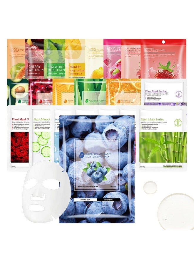 LZYLLS 22 Pack Sheet Face Mask Set,Moisturizing Long Lasting Facial Sheet Masks Combo,Hydrating Face Masks for All Skin Types - Image 1