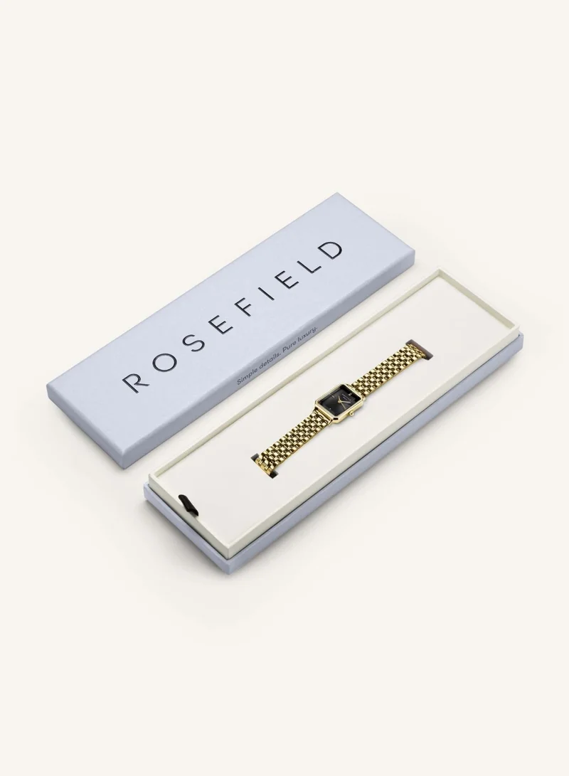 Rosefield  Women's Octagon Analogue Watch, Black Sunray Dial, Gold Steel Bracelet for Women | Best Price UAE