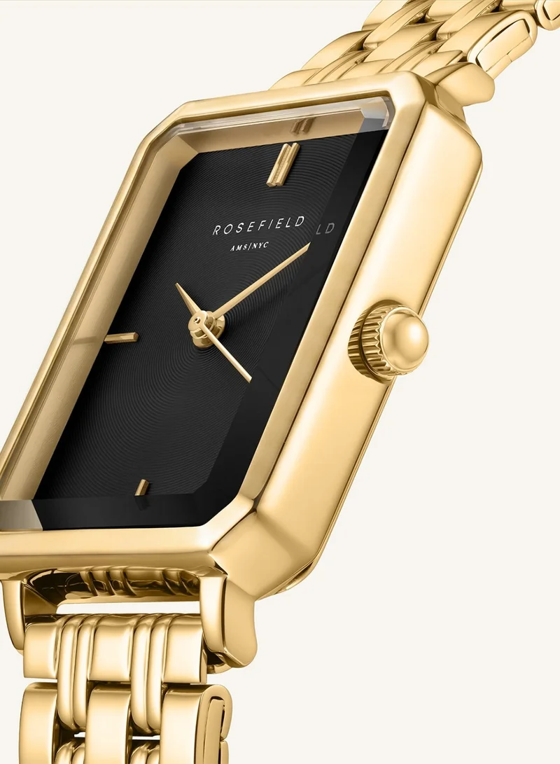 Rosefield  Women's Octagon Analogue Watch, Black Sunray Dial, Gold Steel Bracelet for Women | Best Price UAE