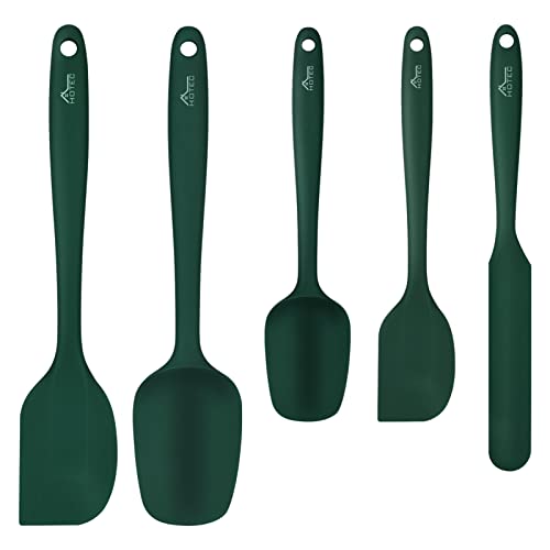 HOTEC 600℉ Heat Resistant BPA-Free Silicone Rubber Spatula Set,Kitchen Cooking Spatulas, Baking, Mixing for Non Stick Cookware, Dishwasher Safe, Dark Green Set of 5 - Image 1