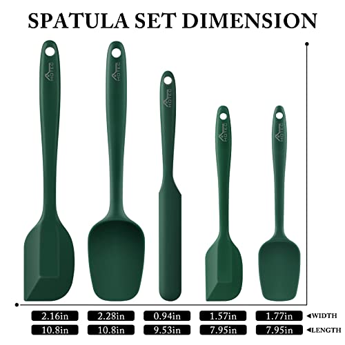 HOTEC 600℉ Heat Resistant BPA-Free Silicone Rubber Spatula Set,Kitchen Cooking Spatulas, Baking, Mixing for Non Stick Cookware, Dishwasher Safe, Dark Green Set of 5 - Image 2