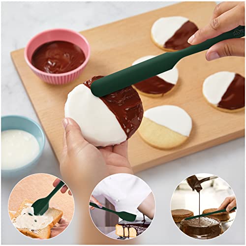 HOTEC 600℉ Heat Resistant BPA-Free Silicone Rubber Spatula Set,Kitchen Cooking Spatulas, Baking, Mixing for Non Stick Cookware, Dishwasher Safe, Dark Green Set of 5 - Image 3