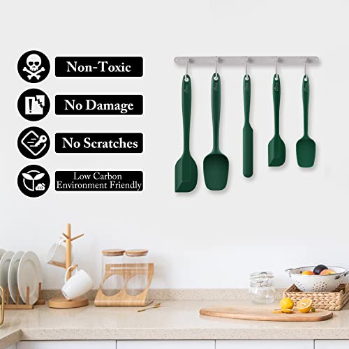 HOTEC 600℉ Heat Resistant BPA-Free Silicone Rubber Spatula Set,Kitchen Cooking Spatulas, Baking, Mixing for Non Stick Cookware, Dishwasher Safe, Dark Green Set of 5 - Image 4