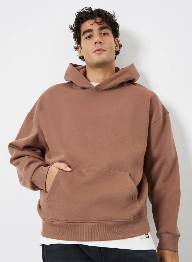 Styli Men Brown Athleisure Oversized Fleece Hoodie