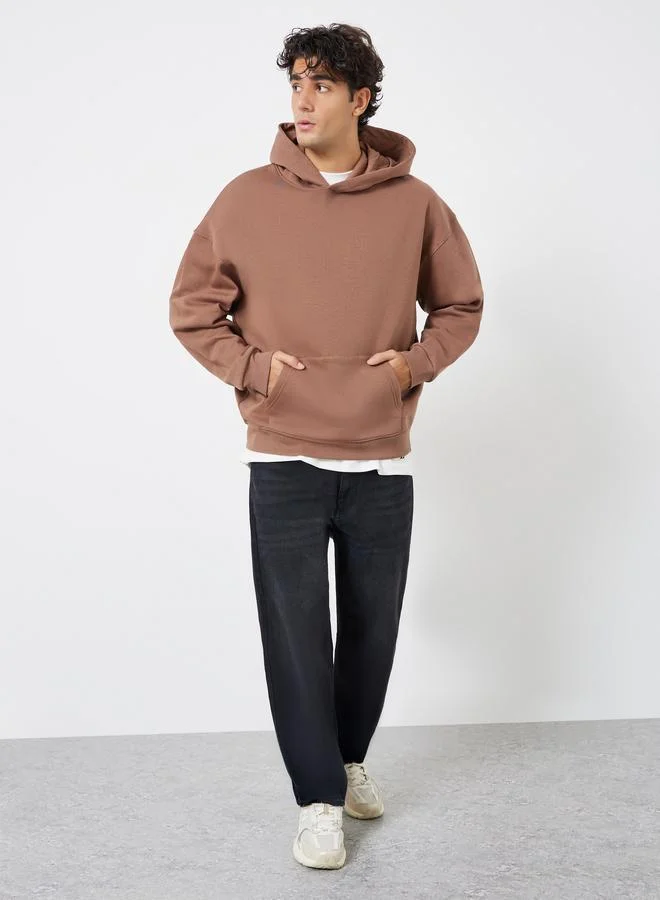 Styli Men Brown Athleisure Oversized Fleece Hoodie