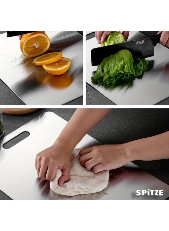 SPITZE لوح تقطيع من الفولاذ المقاوم للصدأ 304 للمطبخ – غير قابل للانزلاق، مزدوج الجانبين لتقطيع اللحوم والخضروات والفواكه، متين وسهل التنظيف وصحي - Image 3