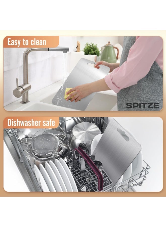 SPITZE لوح تقطيع من الفولاذ المقاوم للصدأ 304 للمطبخ – غير قابل للانزلاق، مزدوج الجانبين لتقطيع اللحوم والخضروات والفواكه، متين وسهل التنظيف وصحي - Image 2