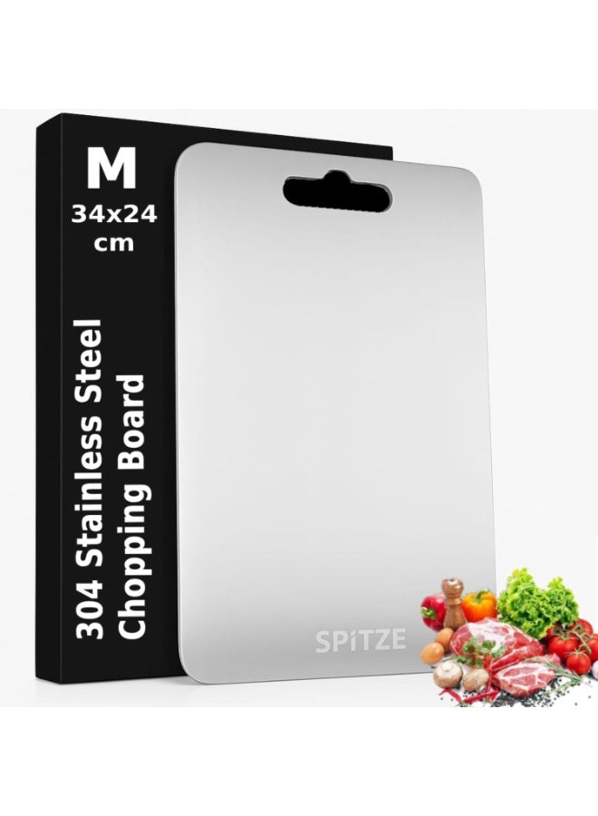 SPITZE لوح تقطيع من الفولاذ المقاوم للصدأ 304 للمطبخ – غير قابل للانزلاق، مزدوج الجانبين لتقطيع اللحوم والخضروات والفواكه، متين وسهل التنظيف وصحي - Image 1