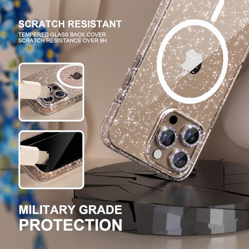 Choiche for iPhone 16 Pro Case Magnetic, Women Clear Glitter Bling Sparkly Case, [3xDiamond Camera Lens Protectors] [2xTempered Glass Screen Protectors] [Compatible MagSafe] 6.3" (Glitter Clear) - Image 5
