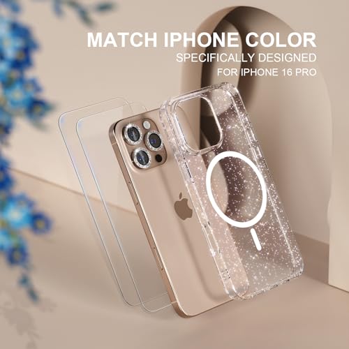 Choiche for iPhone 16 Pro Case Magnetic, Women Clear Glitter Bling Sparkly Case, [3xDiamond Camera Lens Protectors] [2xTempered Glass Screen Protectors] [Compatible MagSafe] 6.3" (Glitter Clear) - Image 2