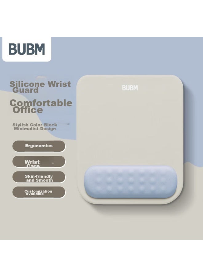 Bubm Memory Foam Mouse Pad Wrist Rest, Cute Creative Simple Silicone Laptop Mouse Wrist Support Pad For Women And Men, Gray And White With Blue - Image 1