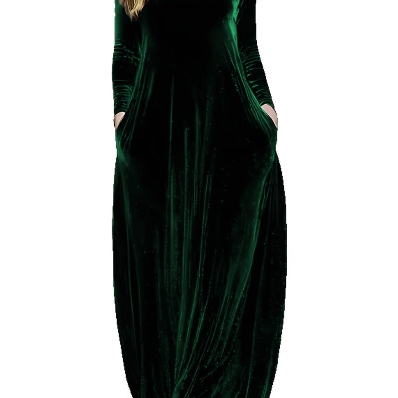 2025 French Style Velvet Dress, Round Neck, Long Sleeve, A-Line - Image 5