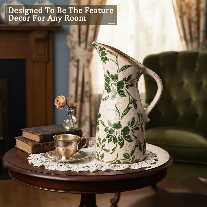 Sawysine 10.2 Inch Vintage Ceramic Vase with Handle Retro Ice Cracked Glaze Porcelain Vase Rustic Farmhouse Centerpiece Table Decorations for Home Decor Table Centerpiece(Simplicity) - Image 5