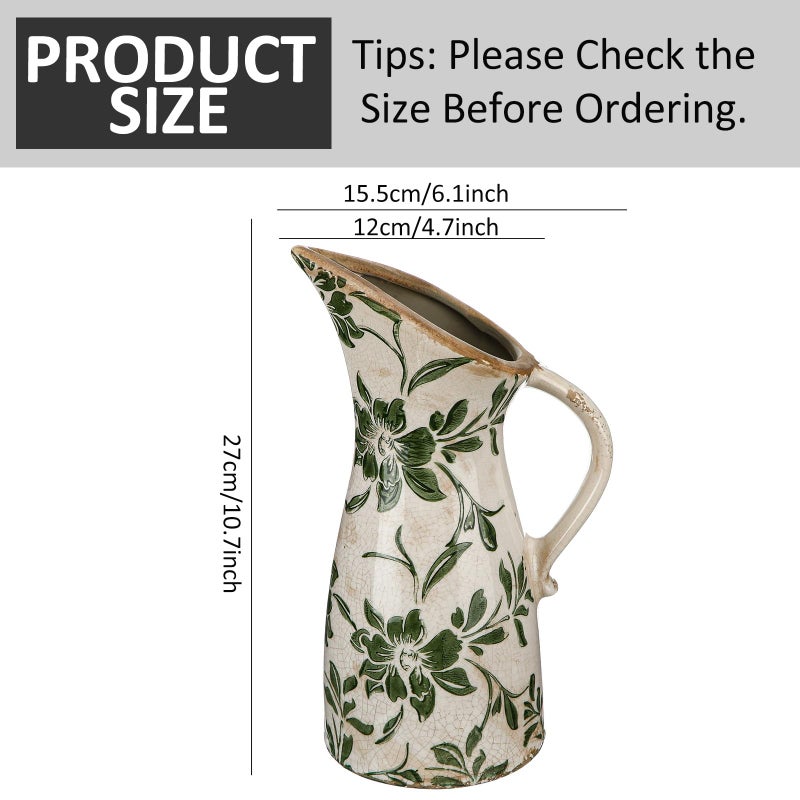 Sawysine 10.2 Inch Vintage Ceramic Vase with Handle Retro Ice Cracked Glaze Porcelain Vase Rustic Farmhouse Centerpiece Table Decorations for Home Decor Table Centerpiece(Simplicity) - Image 2