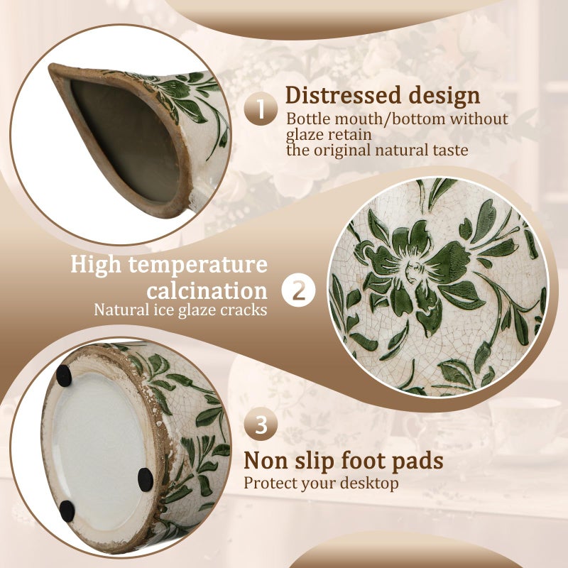 Sawysine 10.2 Inch Vintage Ceramic Vase with Handle Retro Ice Cracked Glaze Porcelain Vase Rustic Farmhouse Centerpiece Table Decorations for Home Decor Table Centerpiece(Simplicity) - Image 3