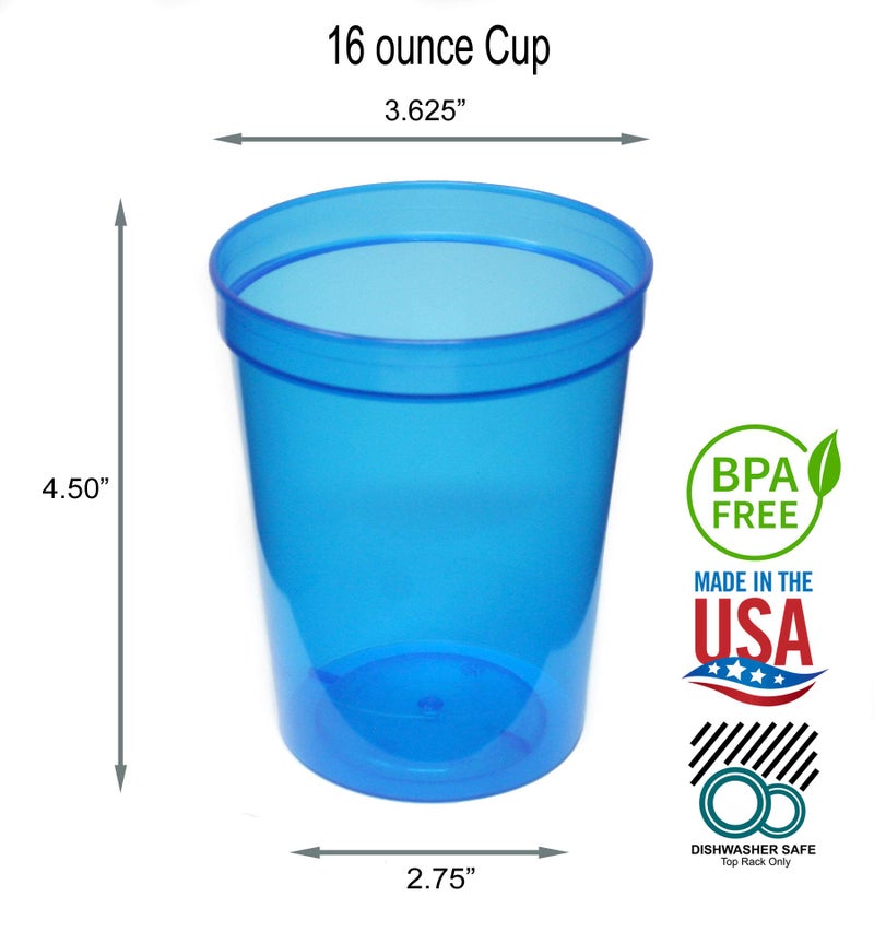 Rolling Sands 16 Oz Reusable Plastic Stadium Cups  Bulk 50 Pk  USA Made  BPA-Free Dishwasher Safe Plastic Tumblers  Translucent Blue - Image 1