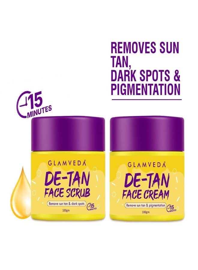 Glamveda De-Tan Combo Face Scrub & Face Cream Mask | Instant Tan Removal & Pigmentation Dark Spots, Dead Skin & Blackhead Remover | Clarifies & Glowing Skin | All Skin Type | For Men & Women 200g - Image 1
