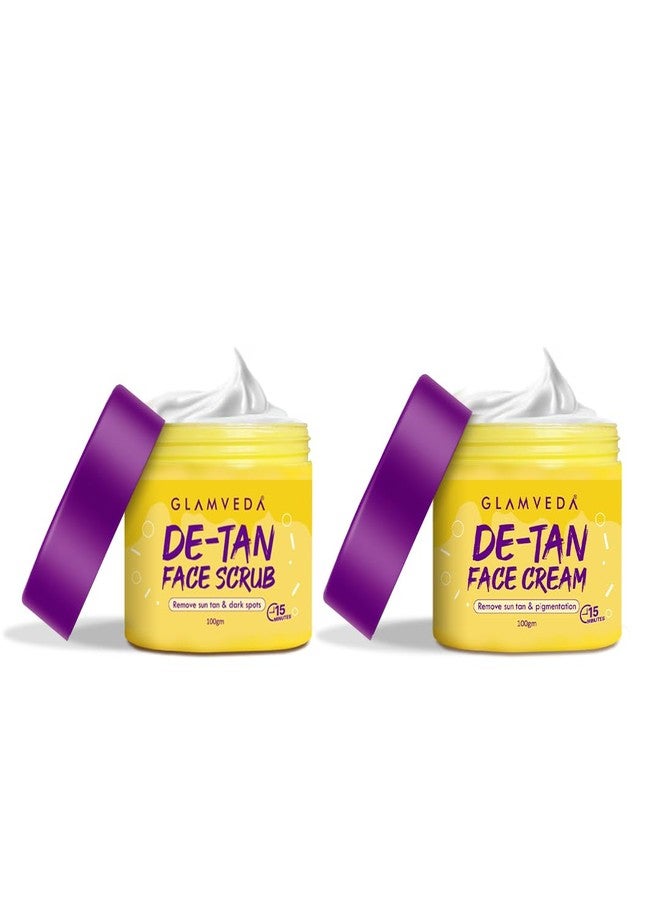 Glamveda De-Tan Combo Face Scrub & Face Cream Mask | Instant Tan Removal & Pigmentation Dark Spots, Dead Skin & Blackhead Remover | Clarifies & Glowing Skin | All Skin Type | For Men & Women 200g - Image 2