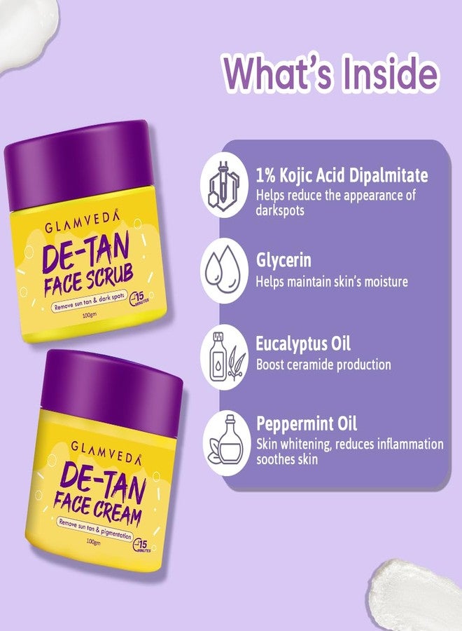 Glamveda De-Tan Combo Face Scrub & Face Cream Mask | Instant Tan Removal & Pigmentation Dark Spots, Dead Skin & Blackhead Remover | Clarifies & Glowing Skin | All Skin Type | For Men & Women 200g - Image 4
