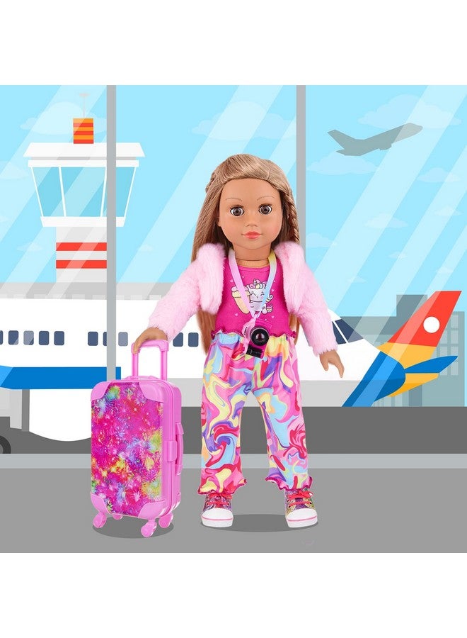 Ecore Fun American 18 Inch Doll Clothes And Accessories Doll Suitcase Set, 10 Pcs Doll Travel Play Set With Doll Backpack Clothes Hair Clips Camera Computer Phone Fit 18 Inch Dolls Girl Gifts - Image 4