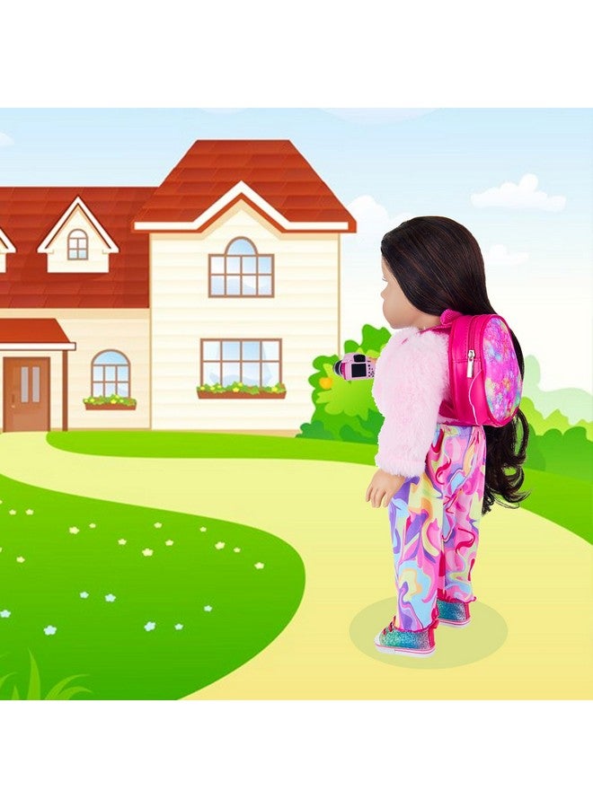 Ecore Fun American 18 Inch Doll Clothes And Accessories Doll Suitcase Set, 10 Pcs Doll Travel Play Set With Doll Backpack Clothes Hair Clips Camera Computer Phone Fit 18 Inch Dolls Girl Gifts - Image 5