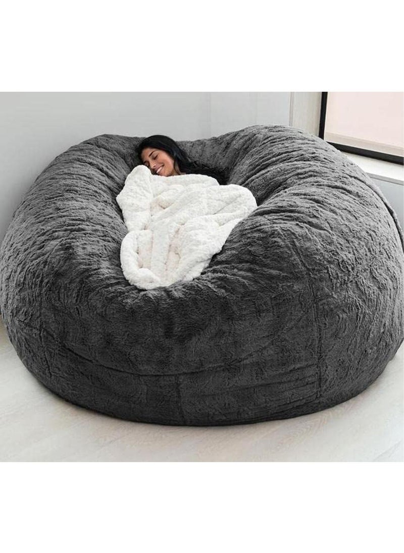 LIMOS Large Bean Bag Cover(Filler Not Included) Round Soft Fluffy Cover with Faux Fur  - Image 1