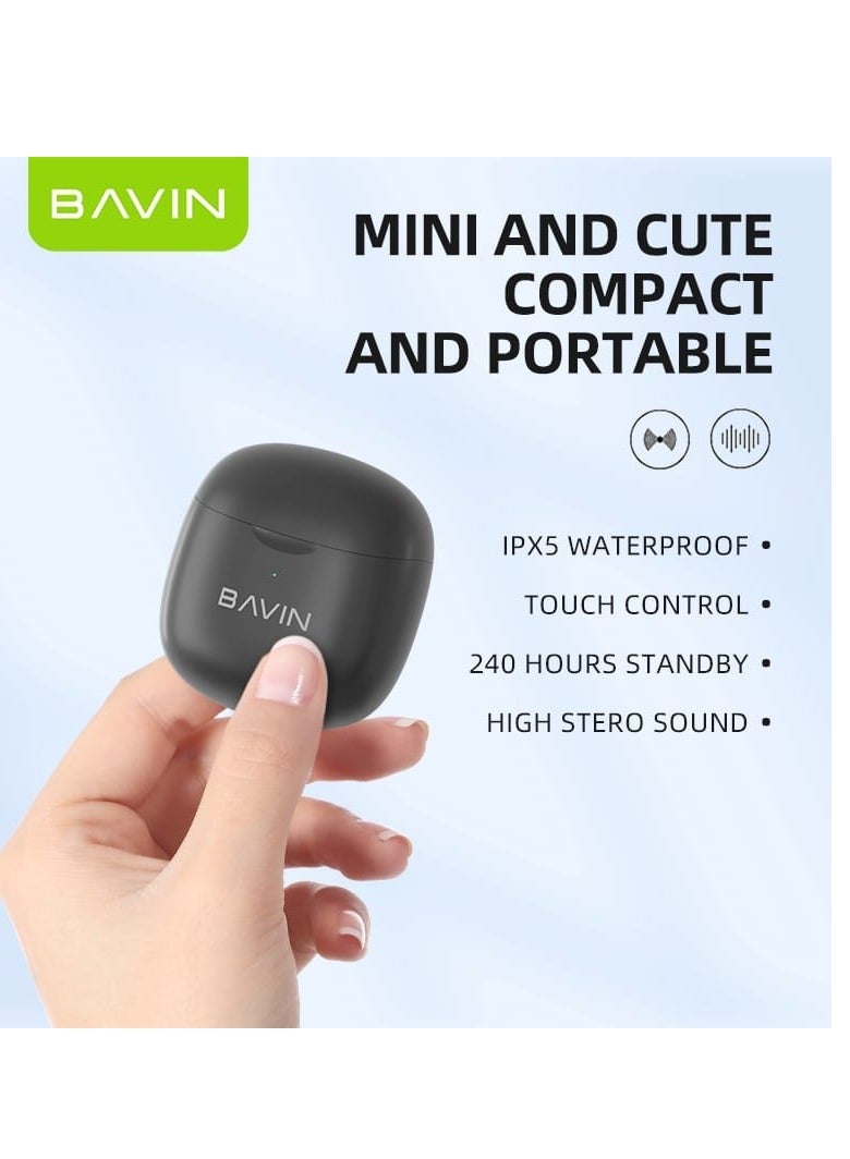 BAVIN BA19 Wireless Earbuds Active Noise Reduction Headphones With Touch Control Immersive Audio Sound Bluetooth Earphones for Sports w/ IPX5 Sweat Proof Earbuds Compatible For Android/IOS/Windows
