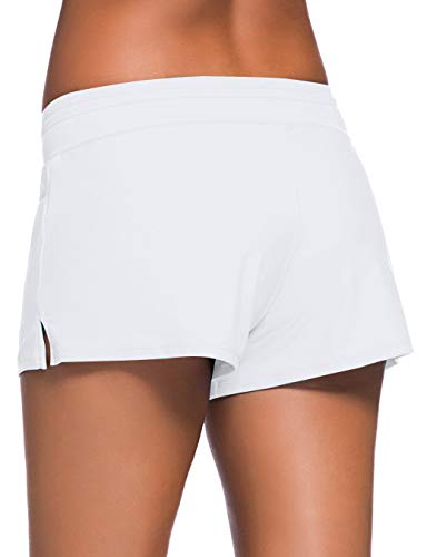ChinFun Board Shorts Women's Swimswear Tankini Swim Briefs Side Split Swimsuit Bottom Waistband Stretch Boardshorts Beach Trunks Inner Lining White Size S - Image 3