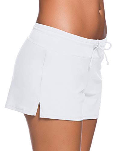 ChinFun Board Shorts Women's Swimswear Tankini Swim Briefs Side Split Swimsuit Bottom Waistband Stretch Boardshorts Beach Trunks Inner Lining White Size S - Image 4