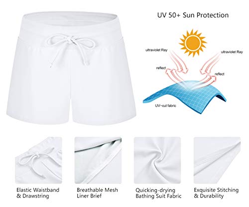 ChinFun Board Shorts Women's Swimswear Tankini Swim Briefs Side Split Swimsuit Bottom Waistband Stretch Boardshorts Beach Trunks Inner Lining White Size S - Image 5