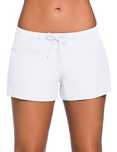 ChinFun Board Shorts Women's Swimswear Tankini Swim Briefs Side Split Swimsuit Bottom Waistband Stretch Boardshorts Beach Trunks Inner Lining White Size S - Image 1