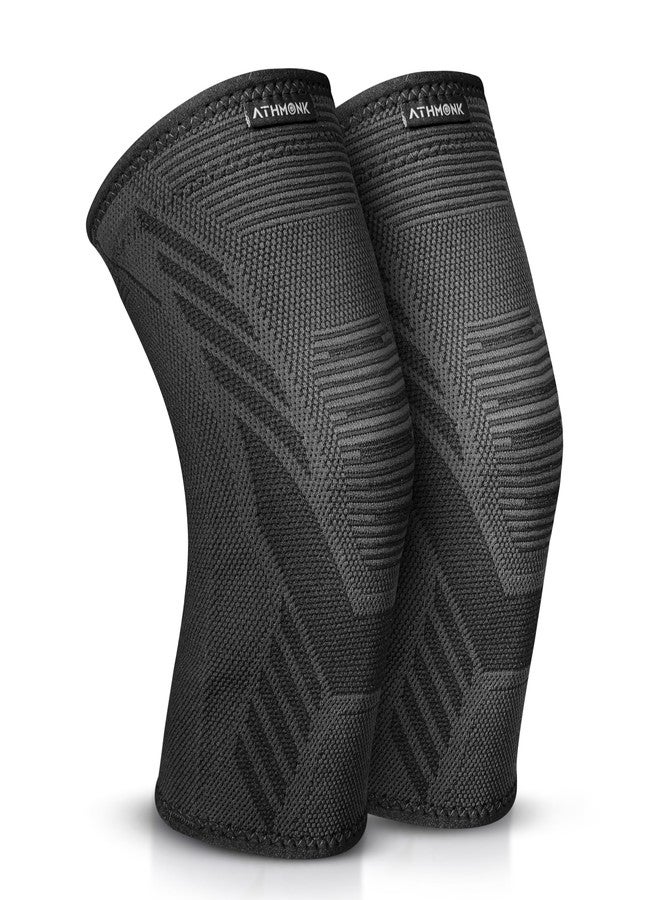 Athmonk 3D Knit Compression Knee Caps For Women & Men - Knee Pain Relief Products - Knee Brace Supporter For Gym Running Exercise - Ortho Accessories For Arthritis Knee Support - Knee Pad - Grey, M - Image 1