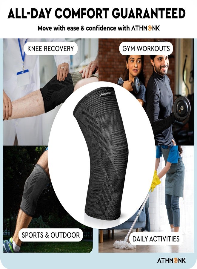 Athmonk 3D Knit Compression Knee Caps For Women & Men - Knee Pain Relief Products - Knee Brace Supporter For Gym Running Exercise - Ortho Accessories For Arthritis Knee Support - Knee Pad - Grey, M - Image 3