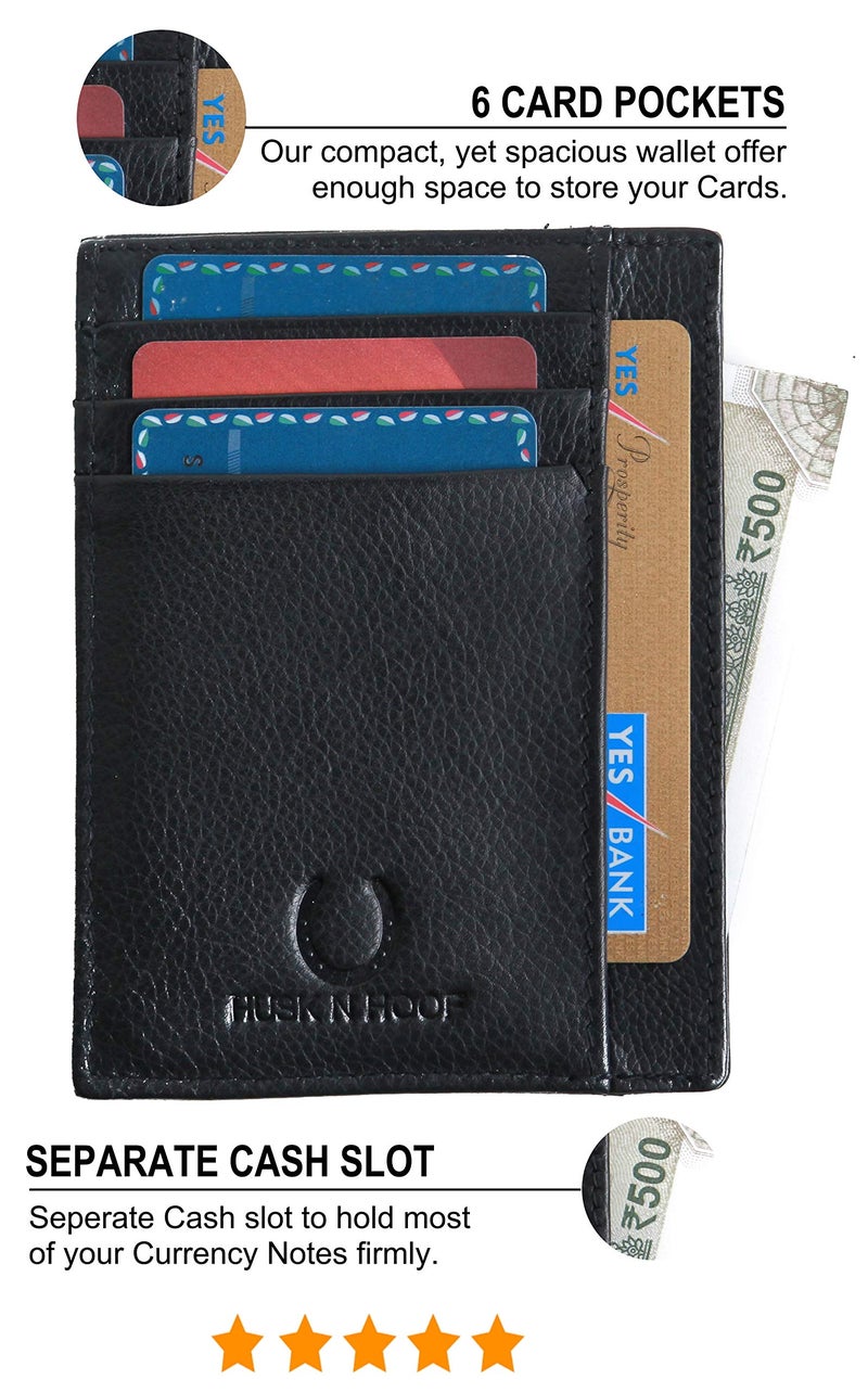 Husk N Hoof RFID Protected Leather Credit Card Holder Wallet for Man Women | Card Holder for Men Woman | Black - Image 2