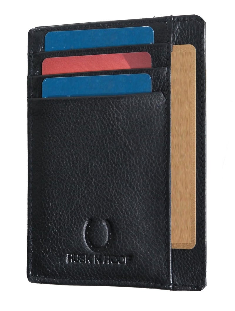Husk N Hoof RFID Protected Leather Credit Card Holder Wallet for Man Women | Card Holder for Men Woman | Black - Image 1