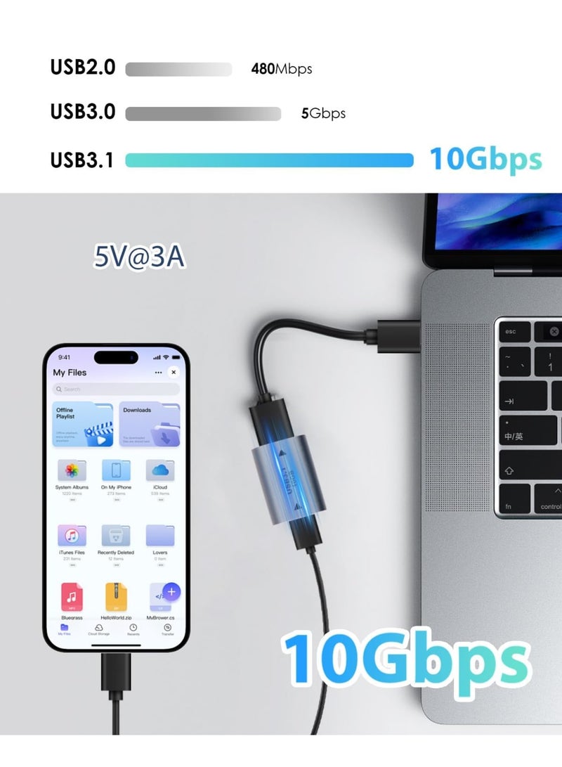 SYOSI USB C Female to USB Female Adapter, 10Gbps USB 3.1 Gen2 Type-C to Type-A OTG Adapter, Bi-Directional Fast Charging & Data Sync, Compatible with iPhone 16/15 Pro Max, MacBook, Tablet, Laptop, PC - Image 3