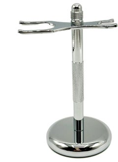Taconic Shave Chrome 2 Prong Double Edge Safety Razor and Shaving Brush Stand with Heavy weight Felt Lined Base