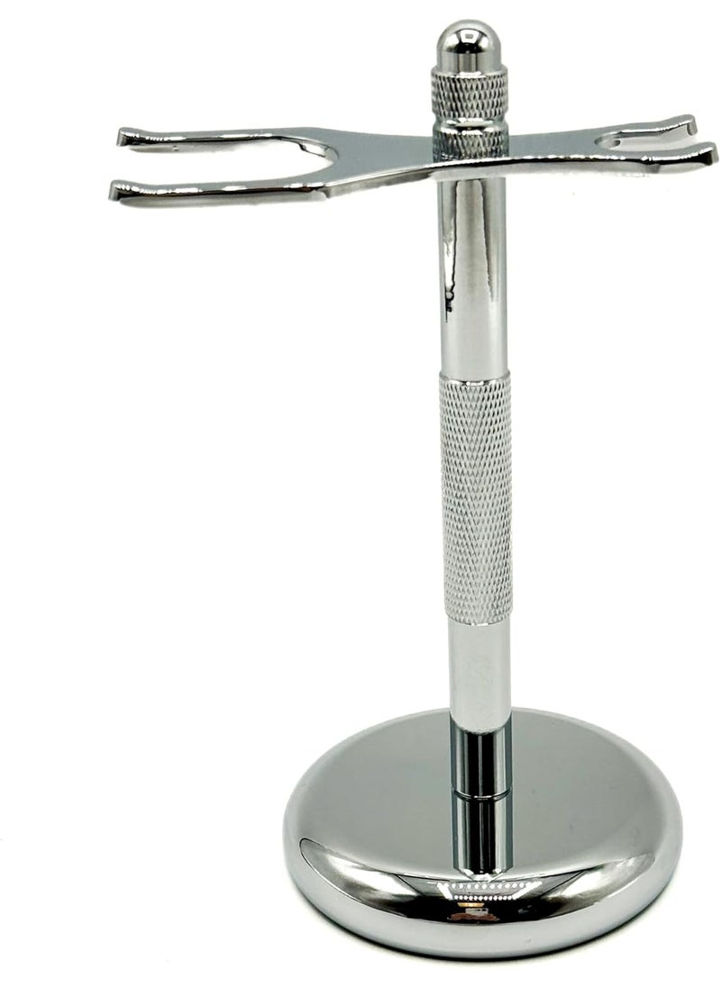 taconic shave Taconic Shave Chrome 2 Prong Double Edge Safety Razor and Shaving Brush Stand with Heavy weight Felt Lined Base 