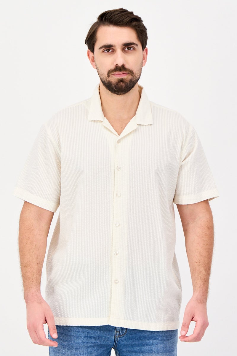 Aeropostale قميص رجالي قصير الأكمام بتصميم مريح ومُحكم، كريمي - Image 1