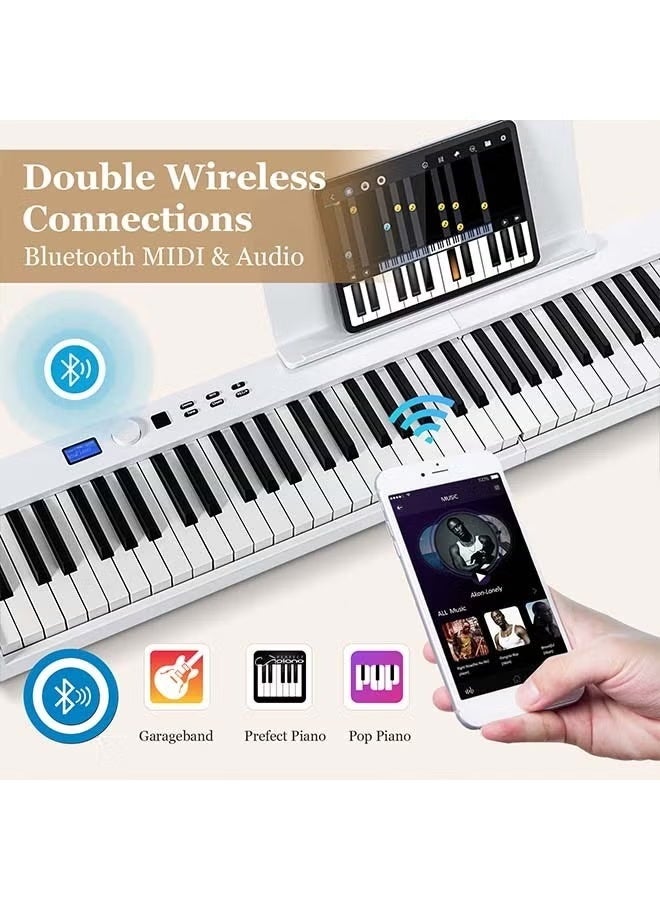 كونيكس لوحة مفاتيح بيانو رقمية قابلة للطي بـ 88 مفتاحًا، لوحة مفاتيح كاملة الحجم شبه مرجحة، بيانو كهربائي محمول مع MIDI، وظيفة منفصلة، ​​دواسة مستدامة وحقيبة حمل للمبتدئين (أبيض) - Image 3