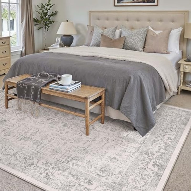 Vintage Carpet Living Room Rug 200x300cm Grey Washable Non Slip Large Carpets Bedroom Kitchen Hall Lounge Office Dining Playroom Indoor Low Pile Decoration Rugs - Image 4