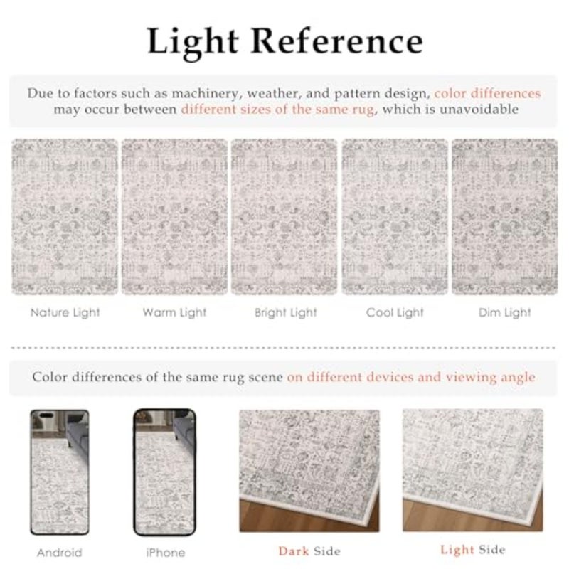 Vintage Carpet Living Room Rug 200x300cm Grey Washable Non Slip Large Carpets Bedroom Kitchen Hall Lounge Office Dining Playroom Indoor Low Pile Decoration Rugs - Image 2