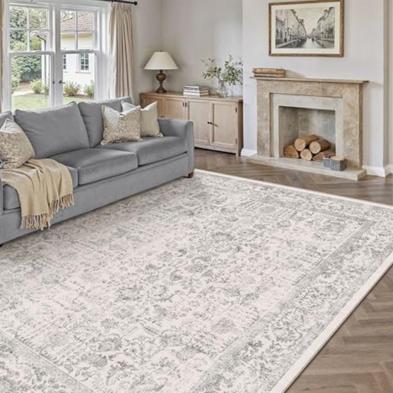 Vintage Carpet Living Room Rug 200x300cm Grey Washable Non Slip Large Carpets Bedroom Kitchen Hall Lounge Office Dining Playroom Indoor Low Pile Decoration Rugs - Image 3