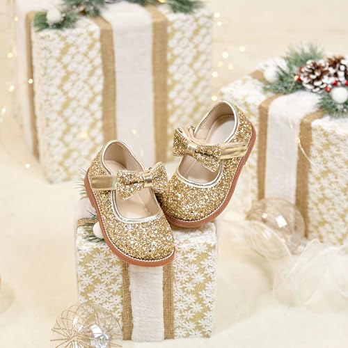 PHIRAMIN Toddler Girl Glitter Gold Oxford Dress Shoes Size 7 Little Girl School Uniform Shoes for Wedding Party - Image 3