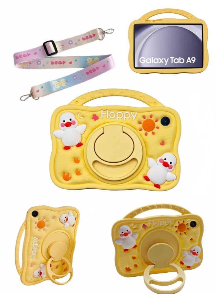 Cute duck tablet case, suitable for Samsung Galaxy Tab A9 8.7-inch tablet, with shoulder strap and 360-degree rotating stand, cute cartoon style, a protective case that children will love, suitable for Samsung Galaxy Tab A9. - Image 1