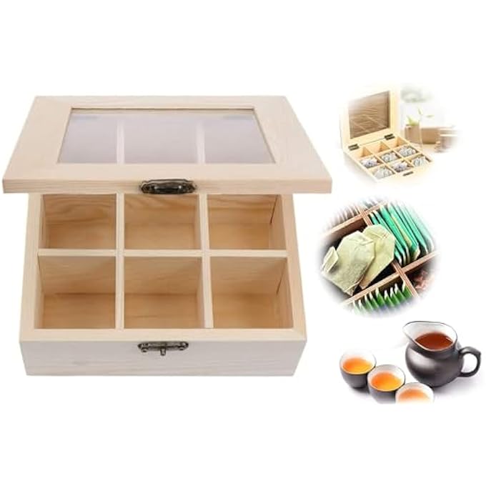 ELECDON Bamboo Tea Bag Organizer Storage Box Tea Storage Chest Case Wooden Tea Bag Sorter With 9 Compartments For Any Home Or Restaurant - Image 2