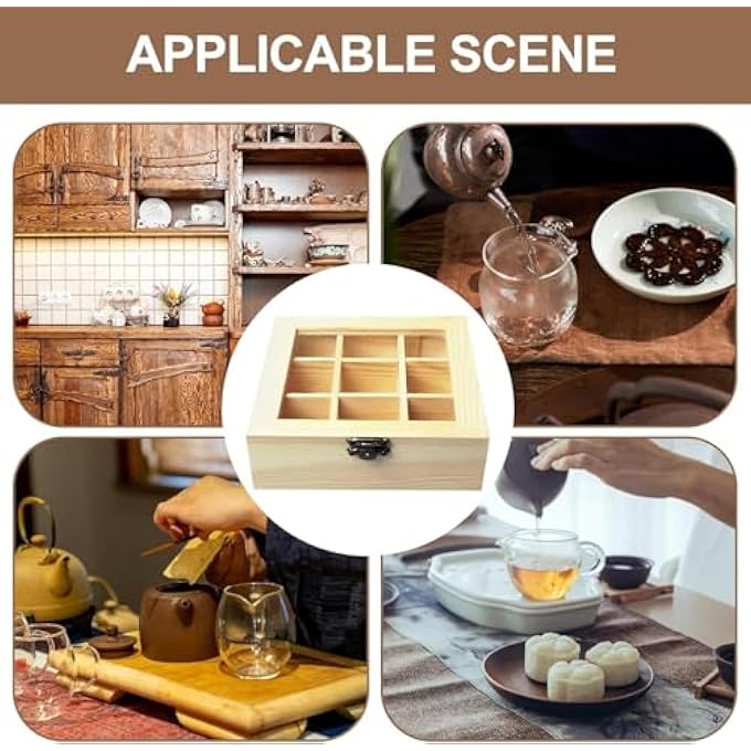 ELECDON Bamboo Tea Bag Organizer Storage Box Tea Storage Chest Case Wooden Tea Bag Sorter With 9 Compartments For Any Home Or Restaurant - Image 5